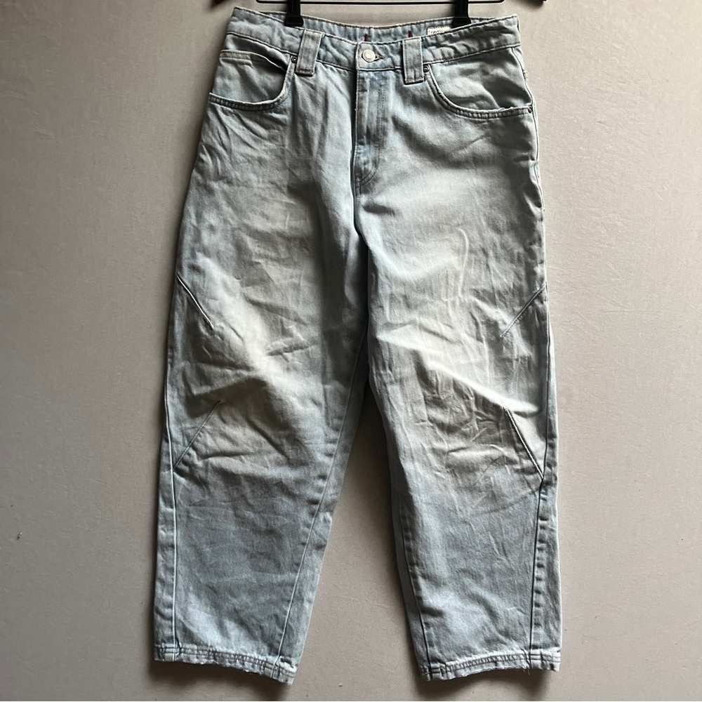 Zara Baggy High Waisted Light Blue Hemmed Jeans Size 30